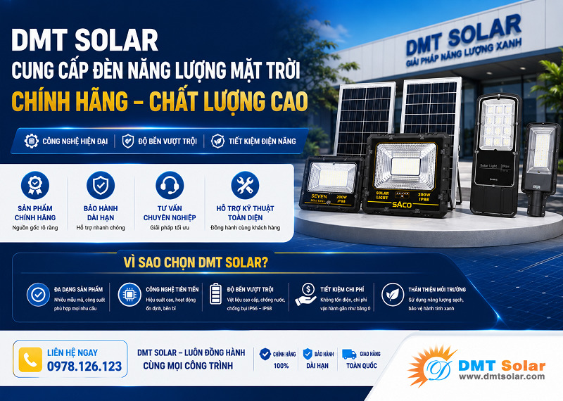 DMT Solar l&agrave; đơn vị chuy&ecirc;n cung cấp đ&egrave;n năng lượng mặt trời ch&iacute;nh h&atilde;ng