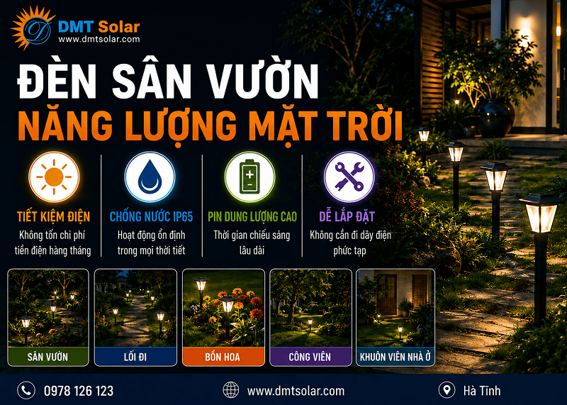 H&igrave;nh ảnh sử dụng đ&egrave;n s&acirc;n vườn năng lượng mặt trời