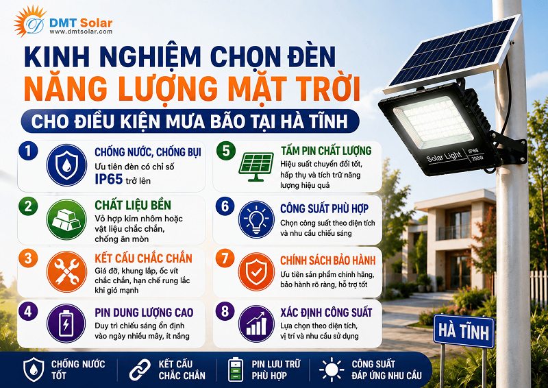 Kinh nghiệm chọn đ&egrave;n năng lượng mặt trời cho điều kiện mưa b&atilde;o tại H&agrave; Tĩnh