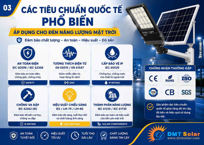 Ti&ecirc;u chuẩn IEC l&agrave; một trong những ti&ecirc;u chuẩn quốc tế quan trọng của đ&egrave;n năng lượng mặt trời
