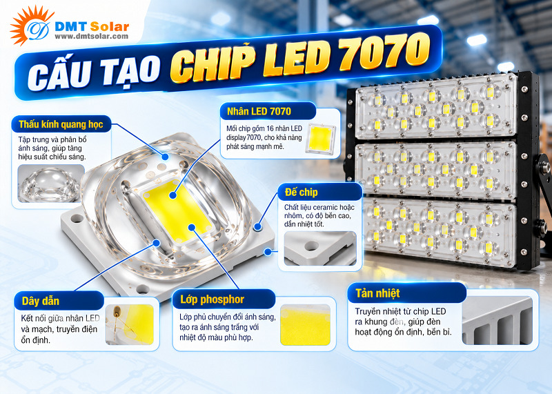 Chip LED 7070 c&oacute; cấu tạo gồm nhiều bộ phận&nbsp;