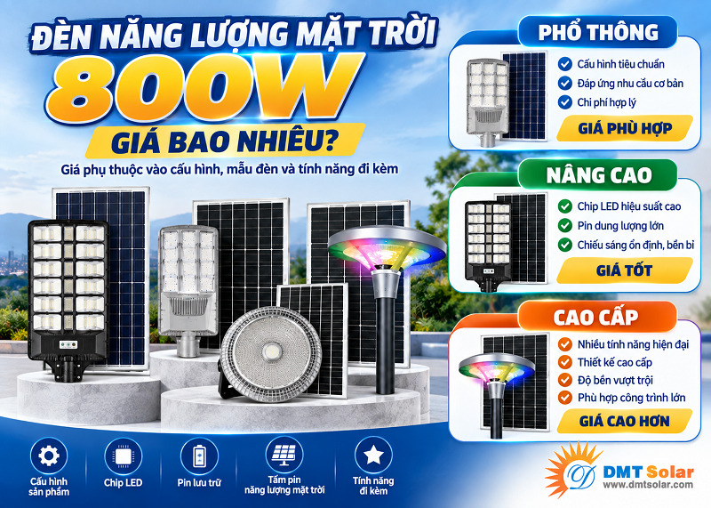 Mức gi&aacute; đ&egrave;n năng lượng mặt trời c&ocirc;ng suất 800W