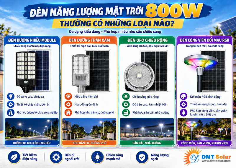 C&aacute;c dạng đ&egrave;n NLMT 800W