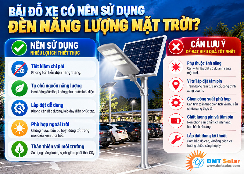Đ&egrave;n năng lượng mặt trời l&agrave; giải ph&aacute;p chiếu s&aacute;ng ưu việt cho b&atilde;i đỗ xe