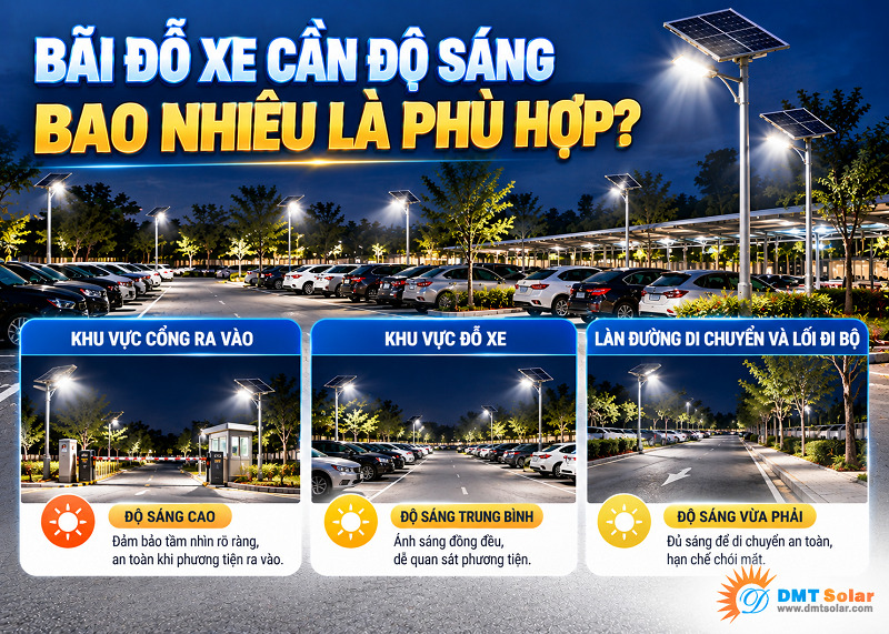 Khu vực đỗ xe ngo&agrave;i trời cần tối thiểu từ 10 - 20 Lux