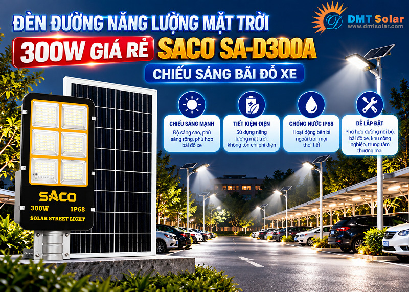 Đ&egrave;n đường năng lượng mặt trời 300W cho b&atilde;i xe