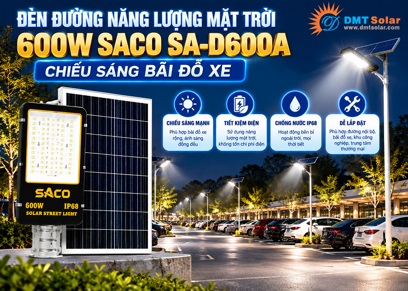 Đ&egrave;n LED năng lượng mặt trời 600W l&agrave; thiết bị chiếu s&aacute;ng tối ưu cho c&aacute;c b&atilde;i đỗ xe