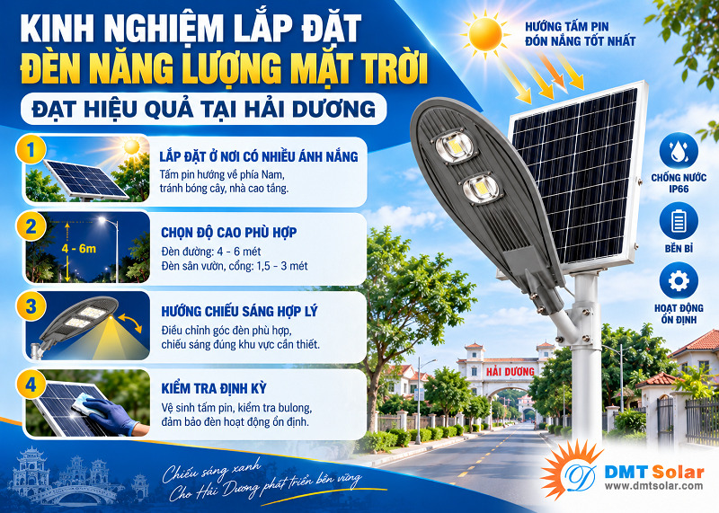 Ch&uacute; &yacute; g&oacute;c nghi&ecirc;ng khi lắp đ&egrave;n năng lượng mặt trời tại Hải Dương để đ&oacute;n nhiều nắng nhất