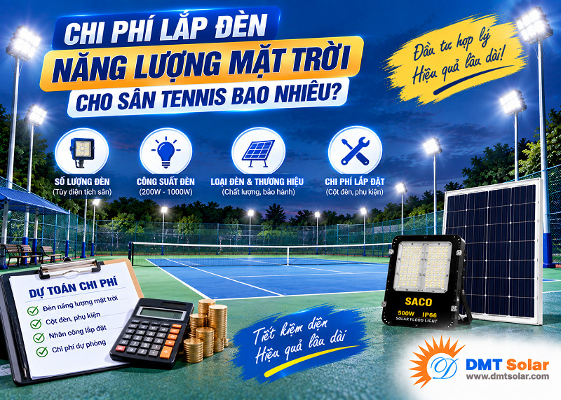 Chi ph&iacute; lắp đ&egrave;n năng lượng mặt trời cho s&acirc;n chơi tennis dao động từ v&agrave;i chục triệu đồng