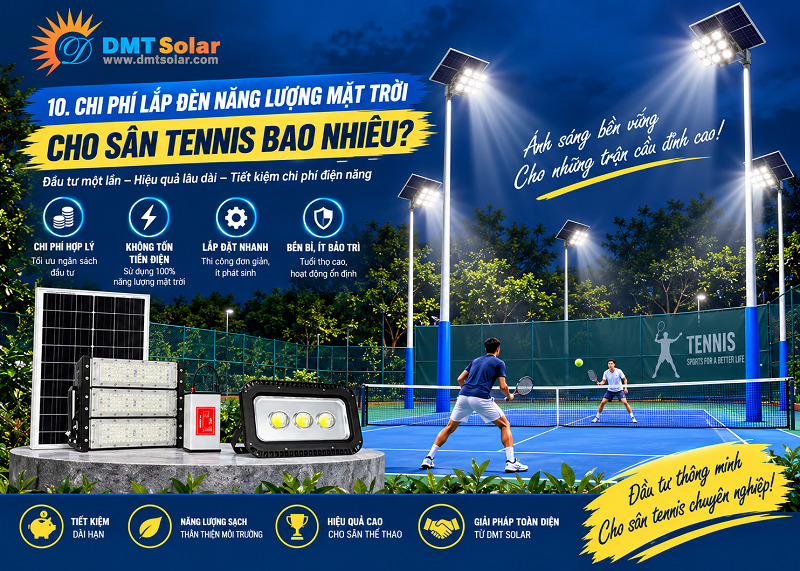 Chi ph&iacute; lắp đ&egrave;n năng lượng mặt trời cho s&acirc;n chơi tennis dao động từ v&agrave;i chục triệu đồng