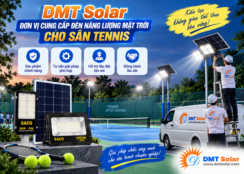DMT Solar tự h&agrave;o l&agrave; đơn vị cung cấp đ&egrave;n năng lượng mặt trời cho s&acirc;n tennis uy t&iacute;n