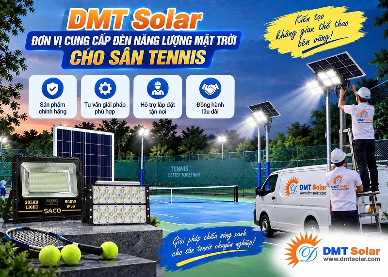 DMT Solar tự h&agrave;o l&agrave; đơn vị cung cấp đ&egrave;n năng lượng mặt trời cho s&acirc;n tennis uy t&iacute;n