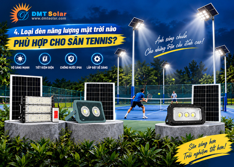 Đ&egrave;n pha LED Module năng lượng mặt trời l&agrave; giải ph&aacute;p ph&ugrave; hợp cho s&acirc;n tennis