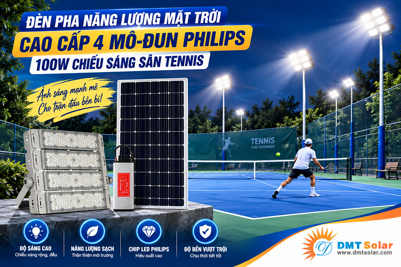 Đ&egrave;n pha năng lượng mặt trời cao cấp 4 M&ocirc;-đun Philips 100W