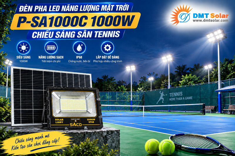 Đ&egrave;n pha Led năng lượng mặt trời 1000W cho s&acirc;n tennis