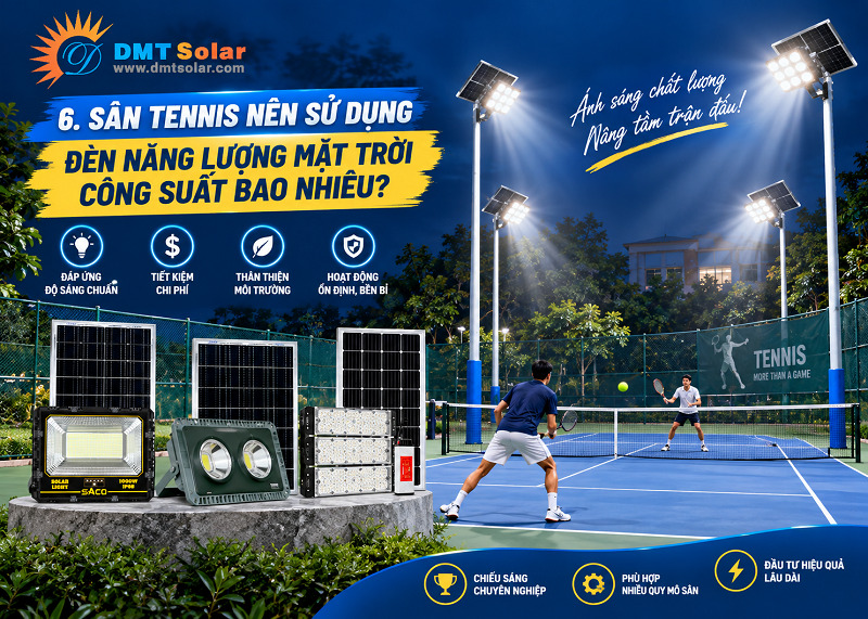 S&acirc;n tennis chuy&ecirc;n nghiệp n&ecirc;n sử dụng đ&egrave;n năng lượng mặt trời c&ocirc;ng suất 300W - 1000W