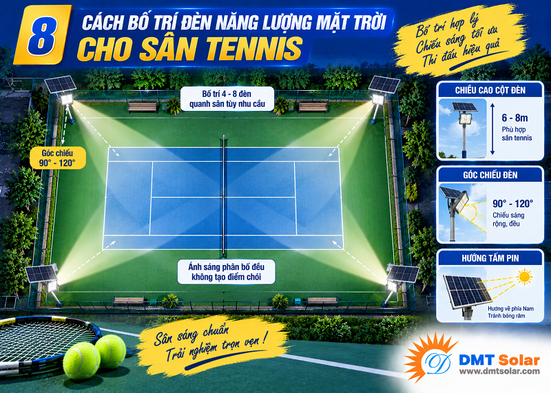 Bố tr&iacute; đ&egrave;n năng lượng mặt trời cho s&acirc;n chơi tennis cần đảm bảo lắp đặt đ&uacute;ng vị tr&iacute;&nbsp;