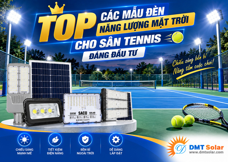 Sử dụng đ&egrave;n năng lượng mặt trời cho s&acirc;n tennis l&agrave; giải ph&aacute;p chiếu s&aacute;ng hiện đại gi&uacute;p tiết kiệm 100% tiền điện