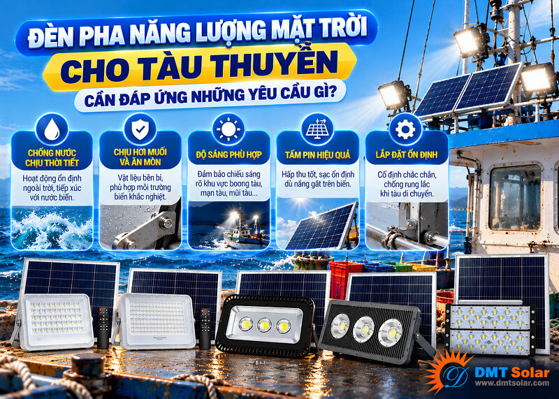 Đ&egrave;n pha năng lượng mặt trời sử dụng cho t&agrave;u thuyền cần dung lượng pin lưu trữ lớn