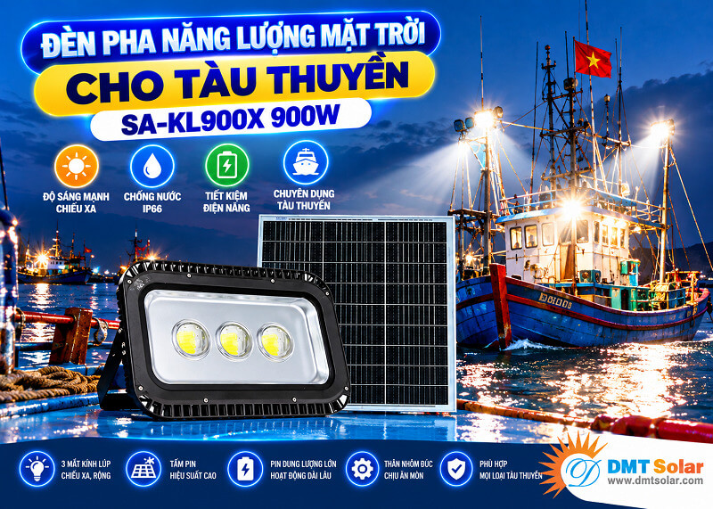 Đ&egrave;n năng lượng mặt trời 900W pha k&iacute;nh l&uacute;p cho t&agrave;u thuyền
