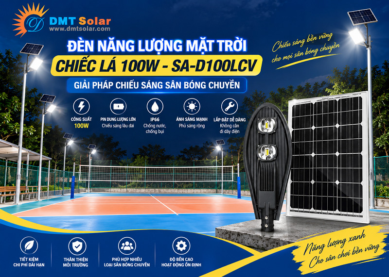 Đ&egrave;n l&aacute; năng lượng mặt trời 100W SA-D100LCV sử dụng chip 02 Leds Bridgelux - Mỹ