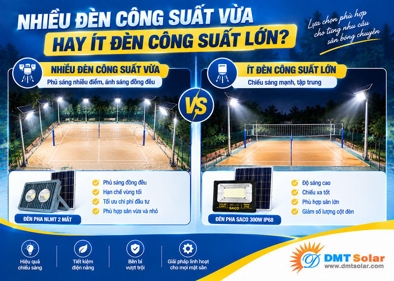 Bạn n&ecirc;n d&ugrave;ng nhiều đ&egrave;n c&ocirc;ng suất vừa cho s&acirc;n b&oacute;ng chuyền