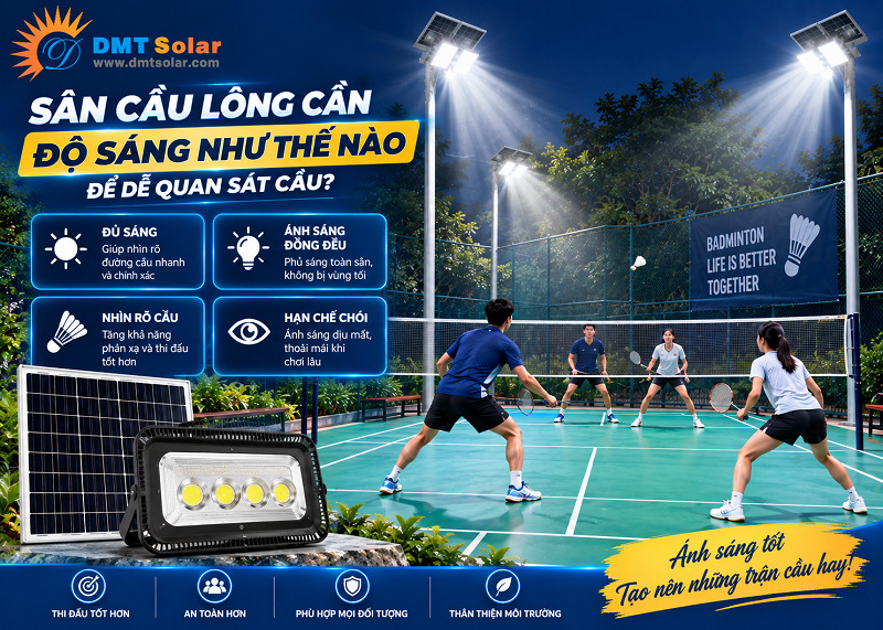 S&acirc;n cầu l&ocirc;ng chuy&ecirc;n nghiệp cần đảm bảo độ rọi từ 500 - 750 Lux trở l&ecirc;n