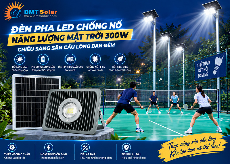 Đ&egrave;n pha LED chống nổ năng lượng mặt trời 300W l&yacute; tưởng cho s&acirc;n cầu l&ocirc;ng gần khu c&ocirc;ng nghiệp