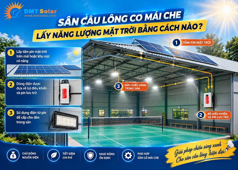 S&acirc;n cầu l&ocirc;ng c&oacute; m&aacute;i che lấy năng lượng mặt trời bằng c&aacute;ch lắp tấm pin ngay tr&ecirc;n m&aacute;i