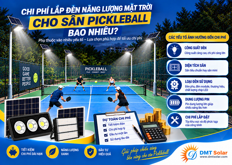 Chi ph&iacute; lắp đ&egrave;n năng lượng mặt trời cho s&acirc;n pickleball 