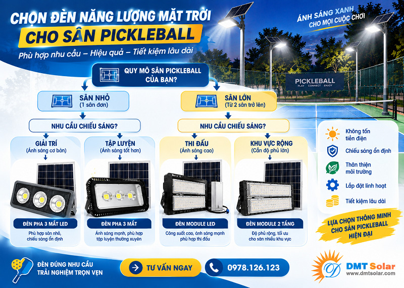 Loại đ&egrave;n năng lượng mặt trời ph&ugrave; hợp cho s&acirc;n pickleball