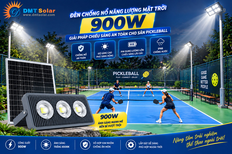 Đ&egrave;n chống nổ năng lượng mặt trời 900W lắp s&acirc;n pickleball