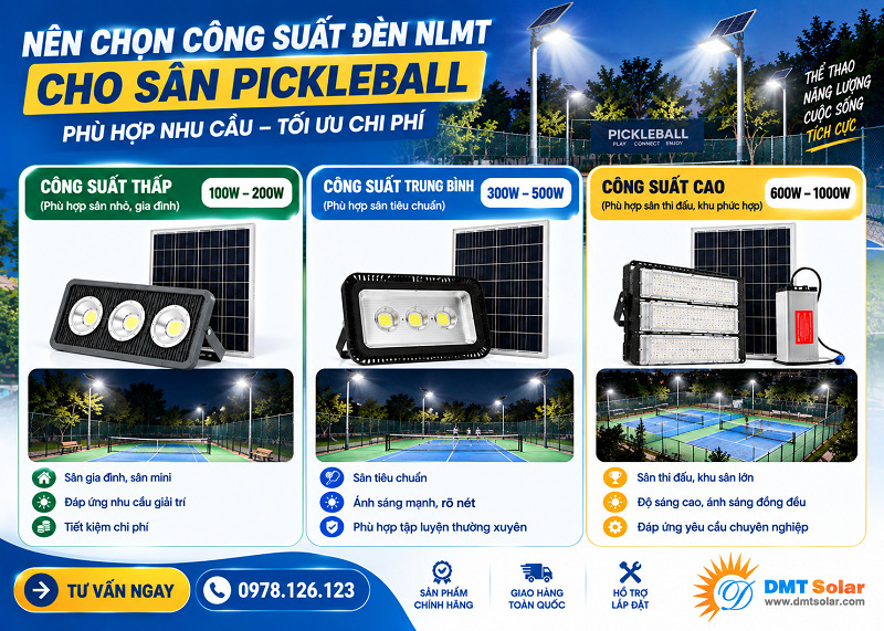 C&ocirc;ng suất cho đ&egrave;n s&acirc;n pickleball