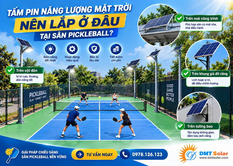 Vị tr&iacute; lắp đặt tấm pin năng lượng mặt trời cho s&acirc;n thể thao pickleball