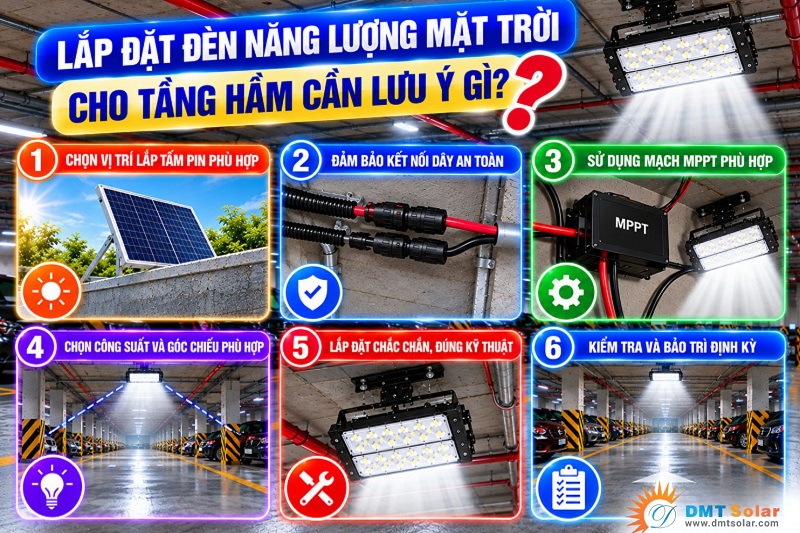 Lưu &yacute; khi lắp đ&egrave;n NLMT cho tầng hầm