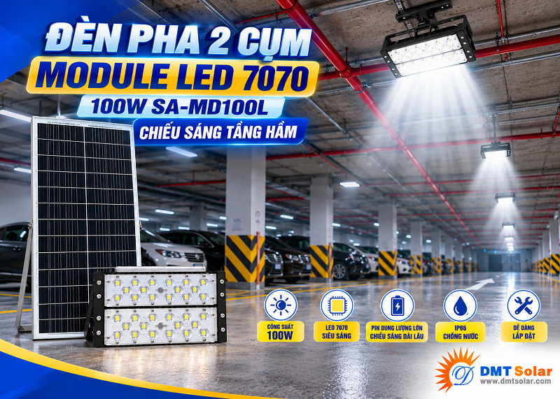 Đ&egrave;n pha 2 cụm module LED 7070 100W chiếu s&aacute;ng tầng hầm